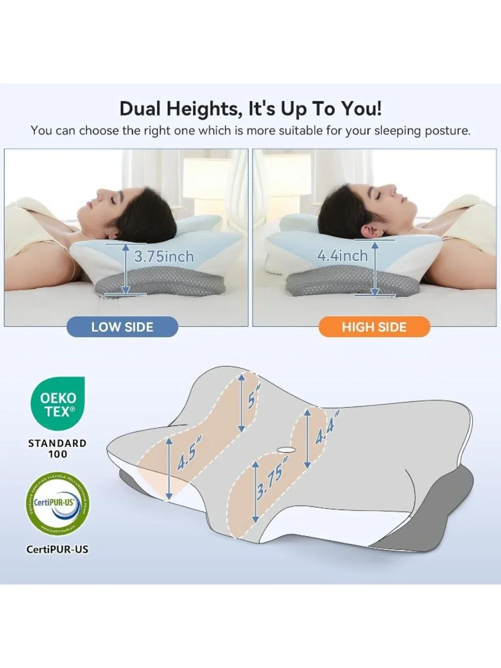 〽️Memory Foam Cervical Pillow Contour Orthopedic Neck Pain Relief Shoulder Grey